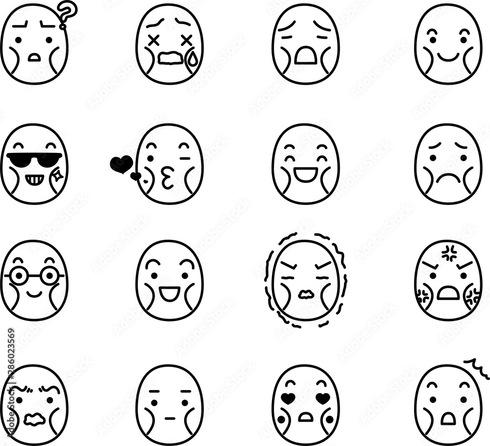 Naklejka premium Line drawing of Thin man emoticon icon set