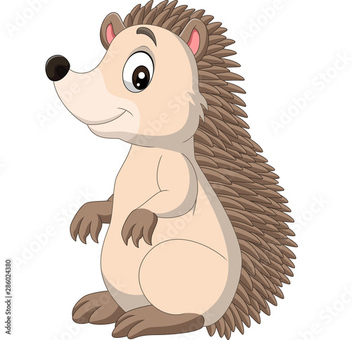 Cartoon happy hedgehog standing on white background