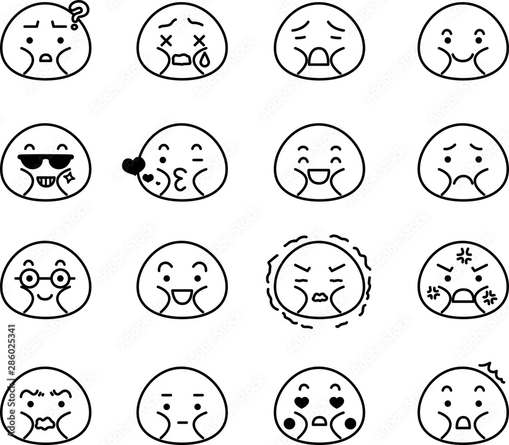 Line drawing of fatman emoticon icon set Line drawing of fatman emoticon icon set
