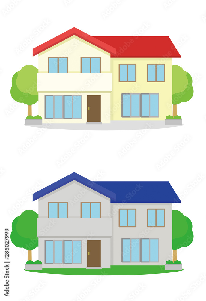 二階建て住宅 色違い イラスト 二階建て住宅 色違い イラスト