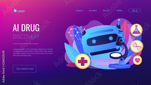 Medical technology, futuristic health diagnostics. AI in healthcare, AI drug discovery, AI diagnosis system, medicine of the future concept. Website homepage landing web page template.