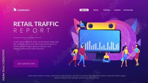 Electronic device for measuring number passageway people. People counter system, visitors counting technologies, retail traffic report concept. Website homepage landing web page template.