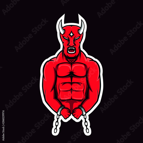 red satan mascot logo. devil with horn mascot logo