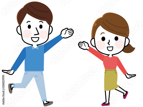 両脇から　紹介する男女　イラスト