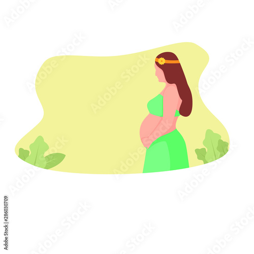 pregnant woman flat illustration. Pregnant woman walking. Active well fitted pregnant female character. Happy pregnancy. Yoga and sport for pregnant. Flat cartoon vector illustration