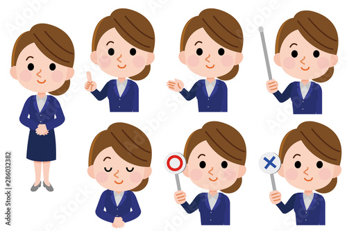 会社員女性イラスト 線なし セット 