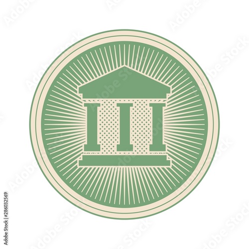 Financial institution, round Vektor Icon. Old Stil.