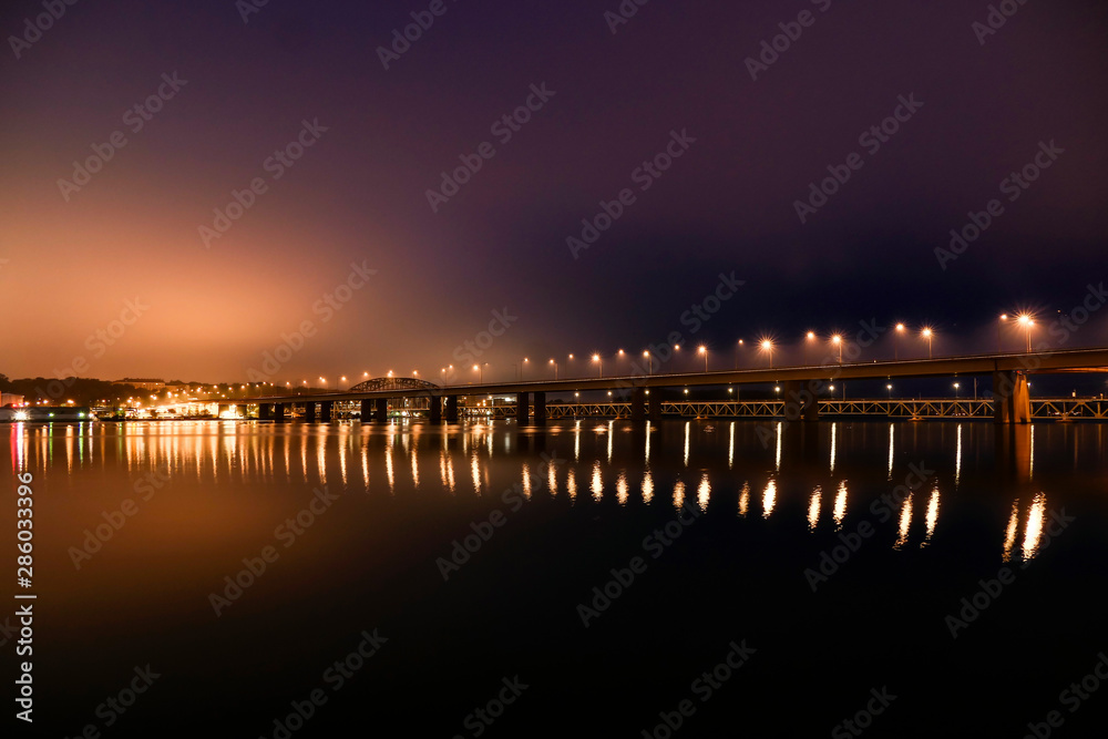 Stockholm, Sweden The Lidingo bridge in the blue hour to the island of Lidingo