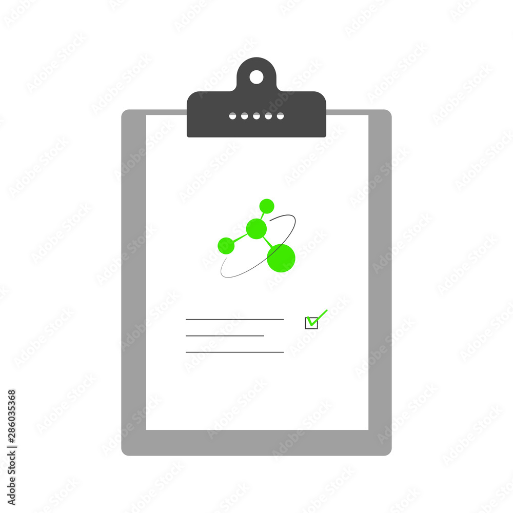 A piece of white paper with some random text and an image is clipped to a clipboard. A piece of white paper with some random text and an image is clipped to a clipboard.