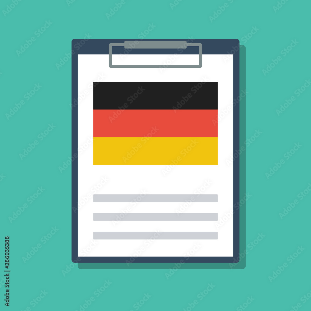 document with germany flag in clipboard, flat vector illustration