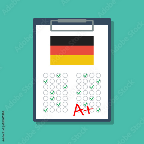 german language exam result a plus, flat vector illustration