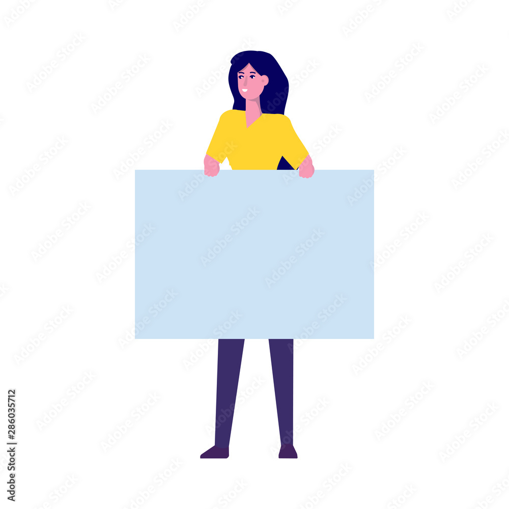 Woman with blank banner. Activist People taking part in parade or protest Vector illustration in flat style. Woman with blank banner. Activist People taking part in parade or protest Vector illustration in flat style.