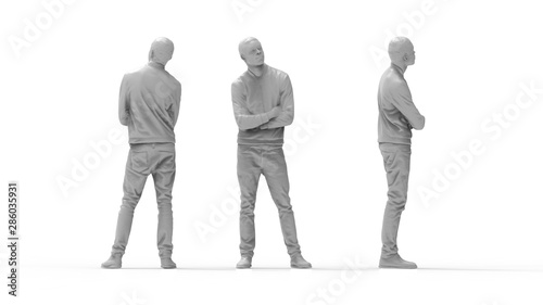 3d rendering of a computer model of a man standing in white studio background