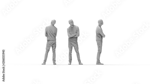 3d rendering of a computer model of a man standing in white studio background