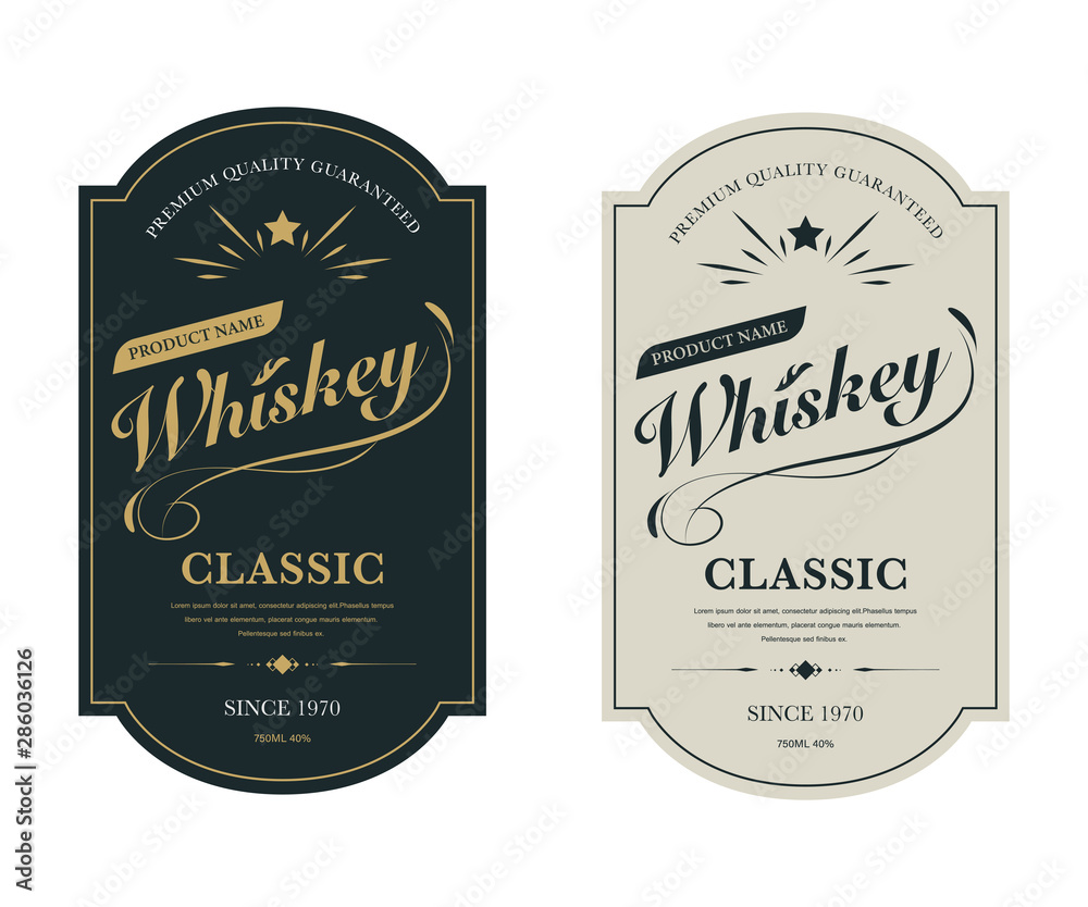 Vintage premium whiskey label banner badges set. Luxury decoration design. Collection banner.