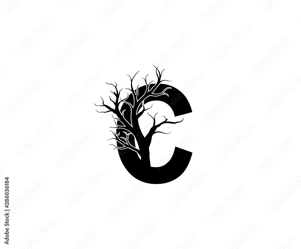 C Letter and Dead Branch Logo Icon. C Letter and Dead Branch Logo Icon.