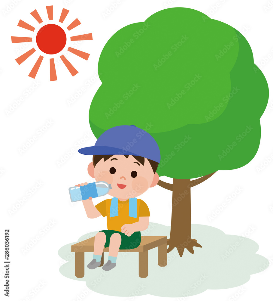 熱中症 対策 木陰に入って休む男の子 イラスト Stock ベクター Adobe Stock