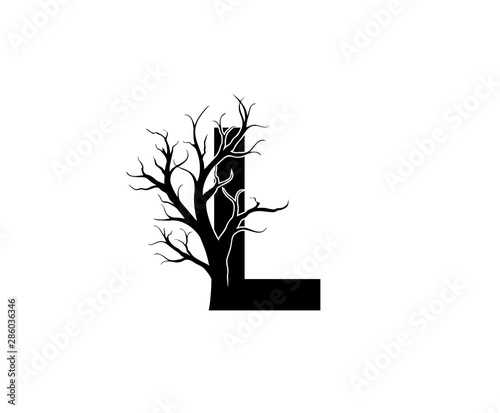 L Letter and Dead Branch  Logo Icon. 