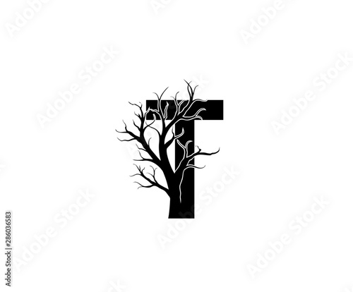 T Letter and Dead Branch  Logo Icon. 