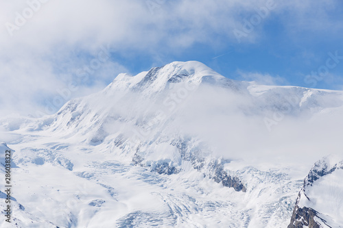 Scenic view on snowy mountains in cloudy day, view on snowy Matterhorn, Zermatt, Switzerland © messipjs