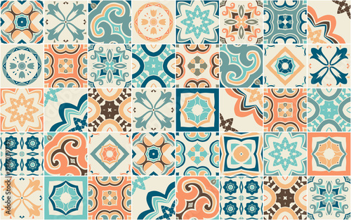 Seamless pattern with Portuguese abstract, hand-drawn tiles. Vector photo