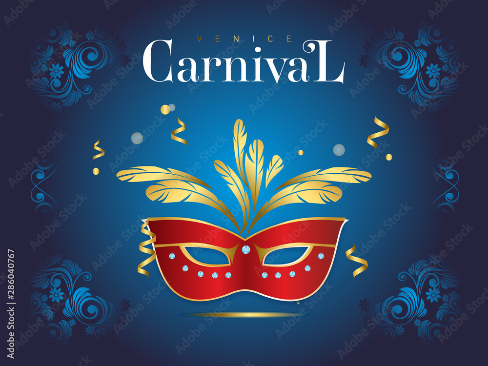 Venetian carnival banner with a luxurious mask and streamers in vector illustration
