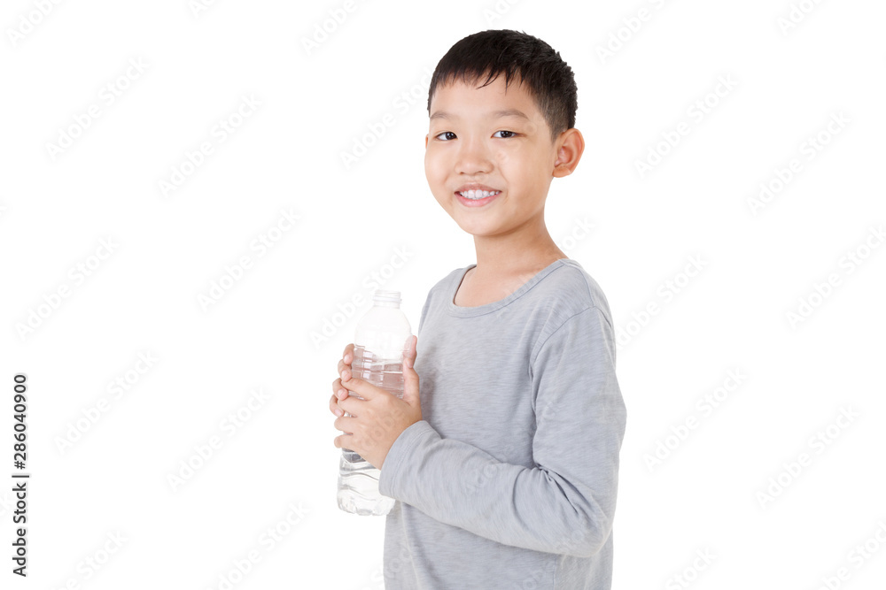 Asian Boy Drinking water Isolated on white background. Side view. Asian Boy Drinking water Isolated on white background. Side view.