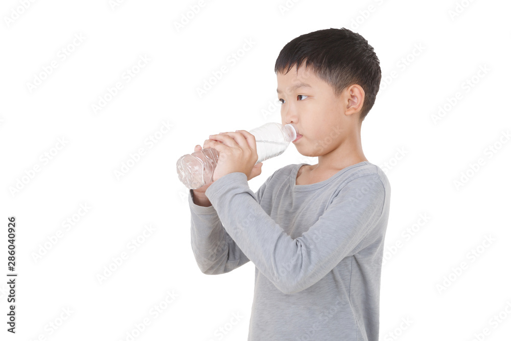 Asian Boy Drinking water Isolated on white background. Side view. Asian Boy Drinking water Isolated on white background. Side view.