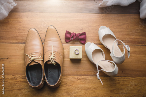 wedding men shoe and waman shoe on wedding ceremony day