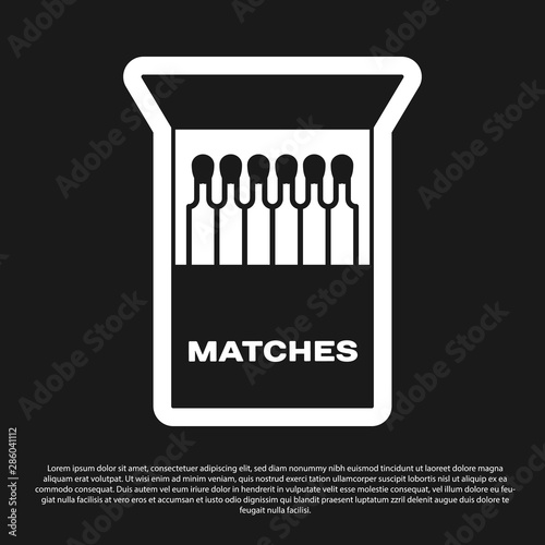 Black Open matchbox and matches icon isolated on black background. Vector Illustration