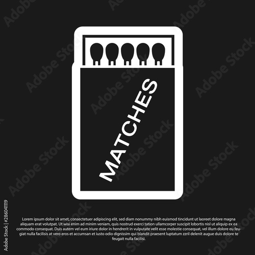 Black Open matchbox and matches icon isolated on black background. Vector Illustration