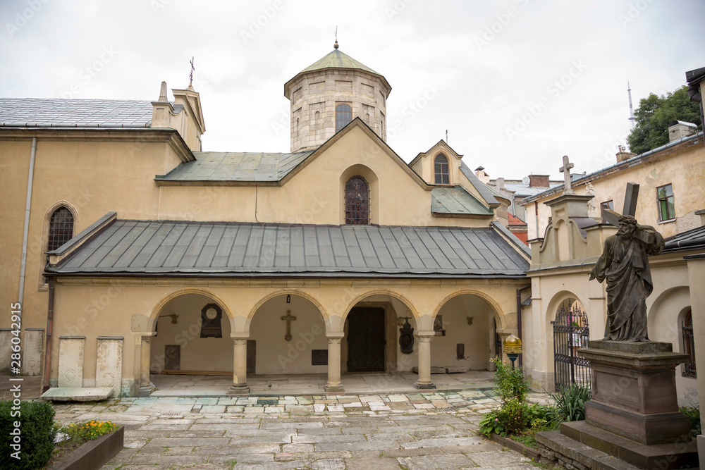 Fragment of the courtyard in Armenian Cathedral of Lviv