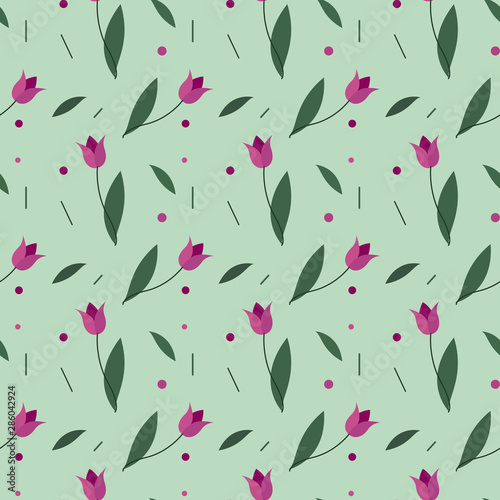 Tulips seamless pattern. Vector simple background. Modern flower design for fabric, wrapping paper, background © BashevaOlga