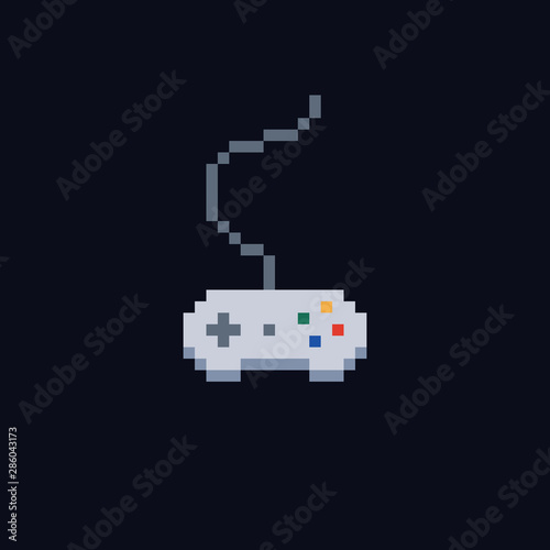 white pixel art 8 bit gamepad for game console - Isolated vector icon of wired controller