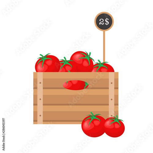 Tomatos in wooden grate