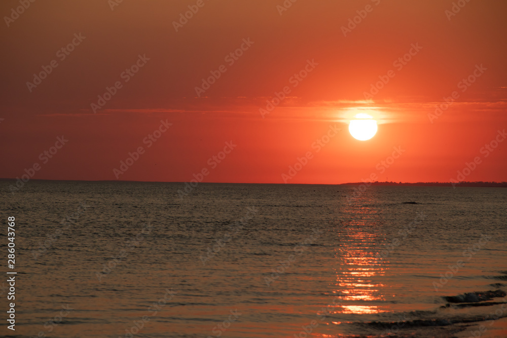 Summer sea at sunset. seascape background. summer evening landscape. sea waves. summer sunset. black sea