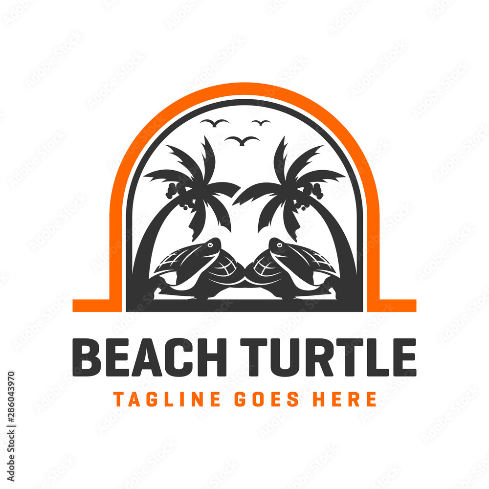 beach turtle logo design template