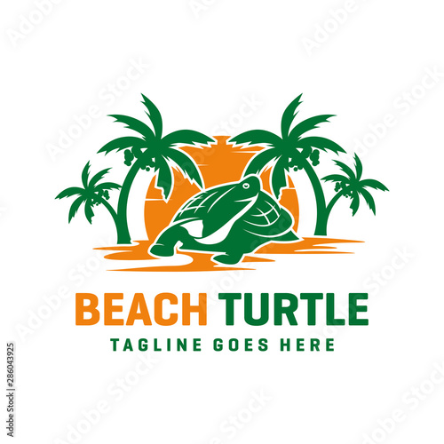 beach turtle logo design template