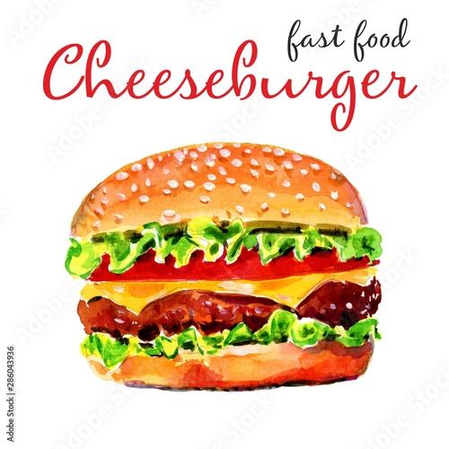Watercolor Realistic American Cheeseburger