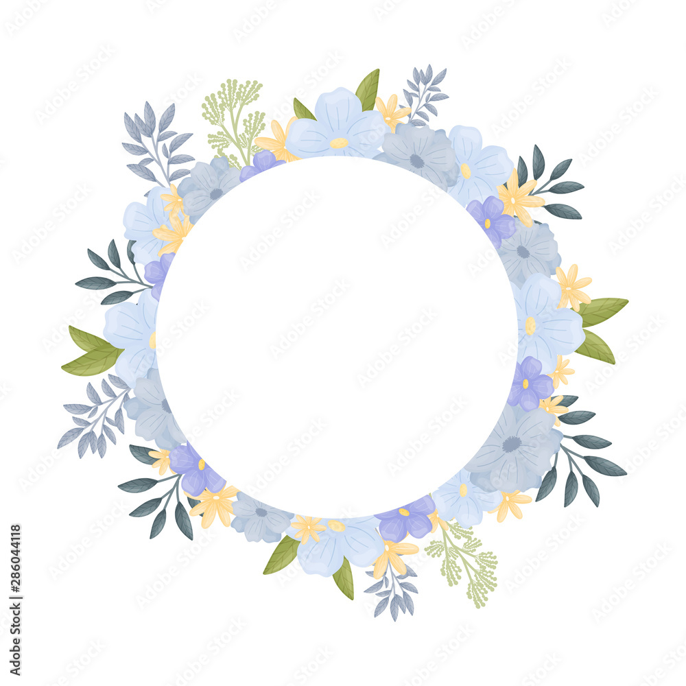Round frame inside a flower arrangement. Vector illustration on a white background.