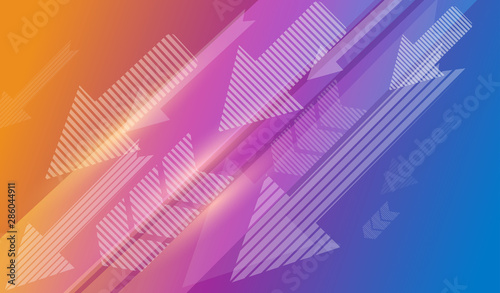 Collection arrows oblique down with shades of Orange purple and blue background