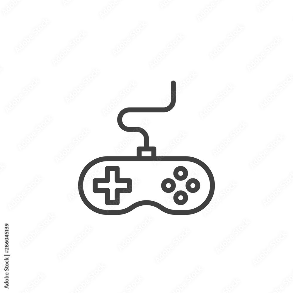 Game controller line icon. linear style sign for mobile concept and web design. Joystick outline vector icon. Symbol, logo illustration. Vector graphics Game controller line icon. linear style sign for mobile concept and web design. Joystick outline vector icon. Symbol, logo illustration. Vector graphics