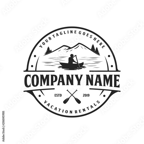 Kayak and canoe, vacation rental logo design, outdoor logo and landscape