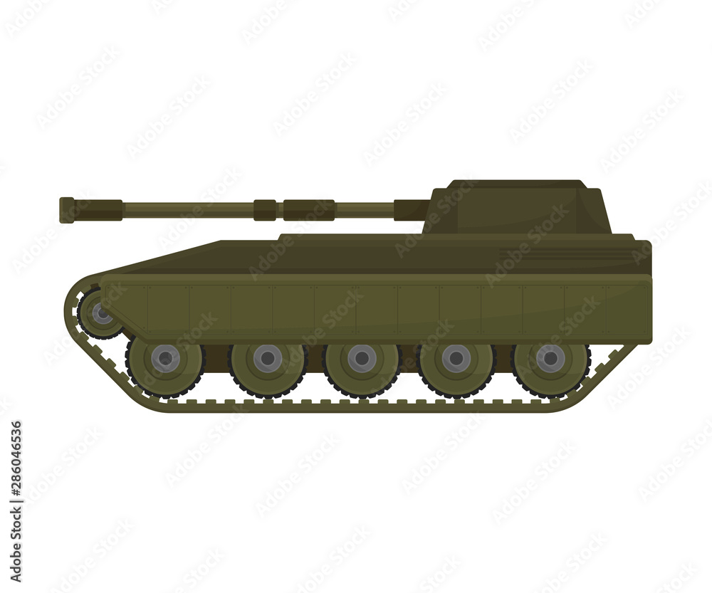 Tank with a long barrel. Vector illustration on a white background. Tank with a long barrel. Vector illustration on a white background.