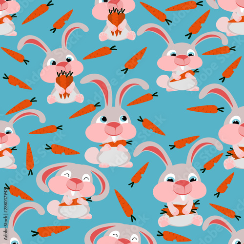 seamless pattern with rabbits and carrots © Orakij