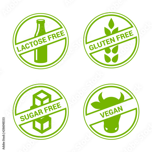 Set of organic food intolerance stamp icons