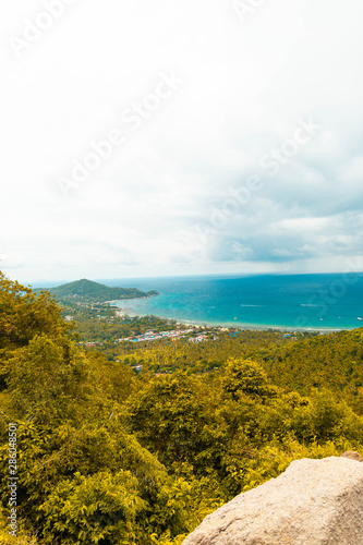 Looking at the sea, town from the mountain.