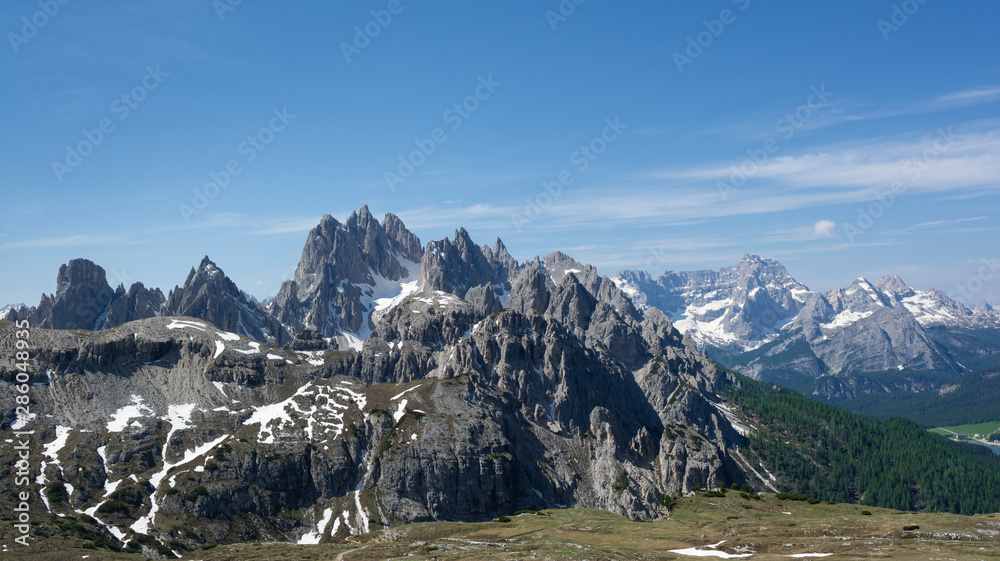 Beautiful view of Sesto Dolomites from Rifugio Auronzo, Italy