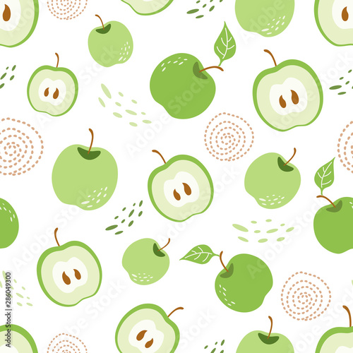 Green apple seamless pattern Green piece of apple Ecolagical repeating background Vector