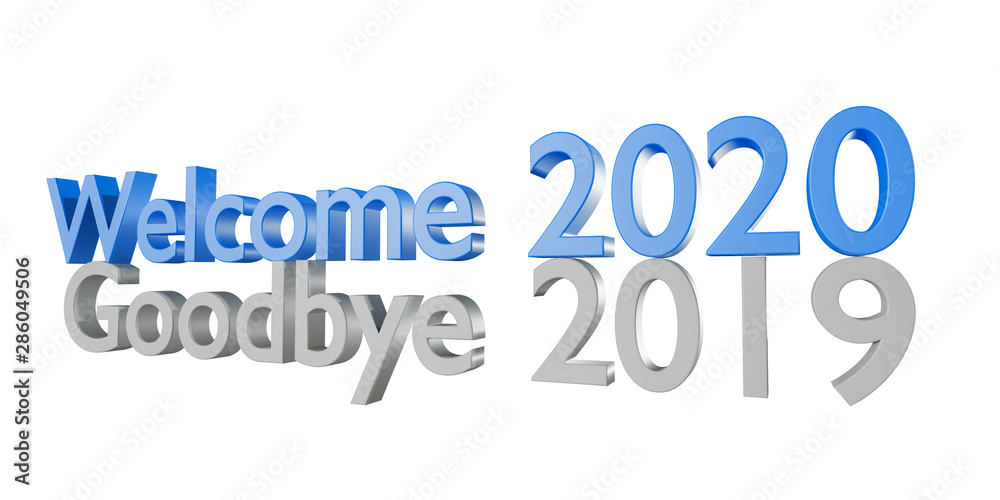 3d illustration of 2020 new year, written with welcome 2020 and goodbye 2019
